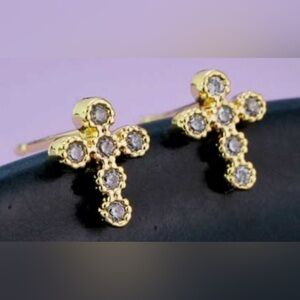 Gold and Rinestone Cross Earrings H17